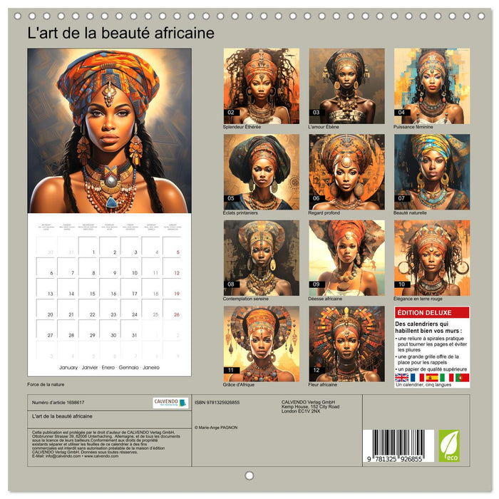 L'art de la beauté africaine (CALVENDO Calendrier mensuel 2025)