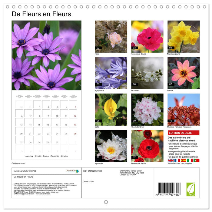 De Fleurs en Fleurs (CALVENDO Calendrier mensuel 2025)