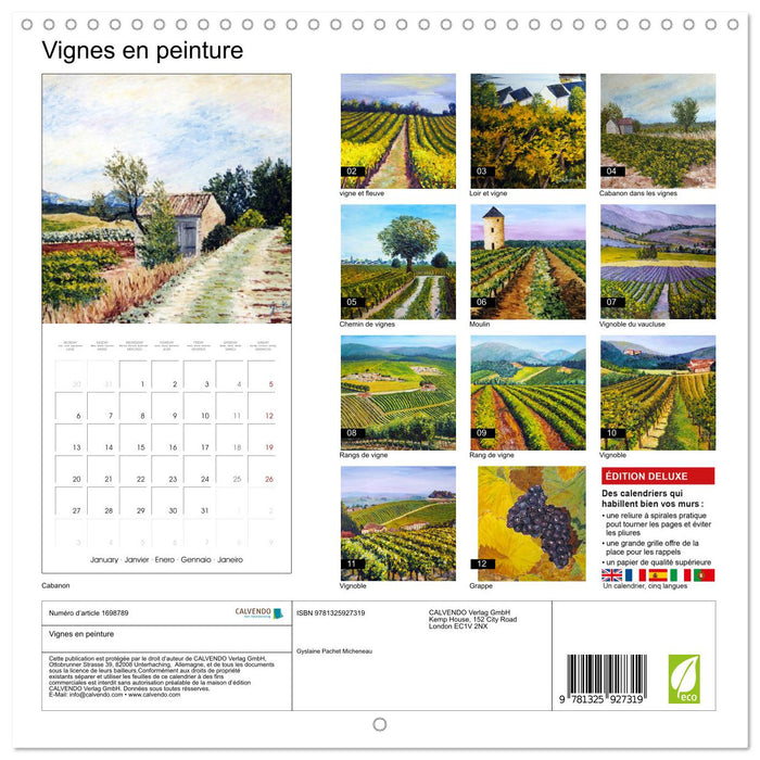 Vignes en peinture (CALVENDO Calendrier mensuel 2025)