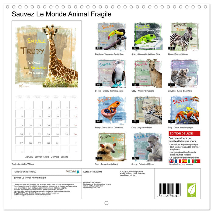 Sauvez Le Monde Animal Fragile (CALVENDO Calendrier mensuel 2025)