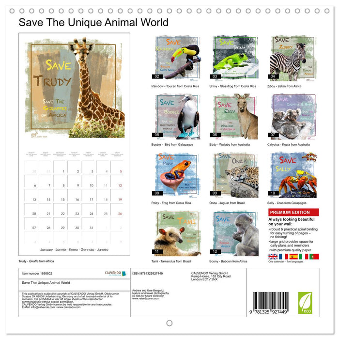 Save The Unique Animal World (CALVENDO Monthly Calendar 2025)