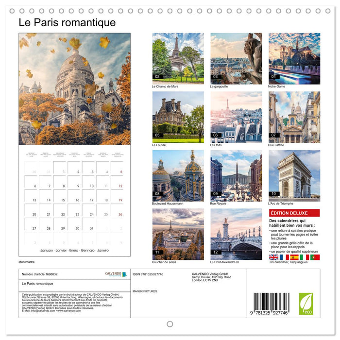 Le Paris romantique (CALVENDO Calendrier mensuel 2025)