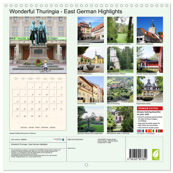 Wonderful Thuringia - East German Highlights (CALVENDO Monthly Calendar 2025)