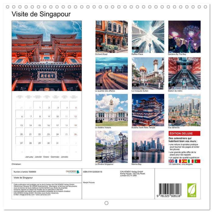 Visite de Singapour (CALVENDO Calendrier mensuel 2025)