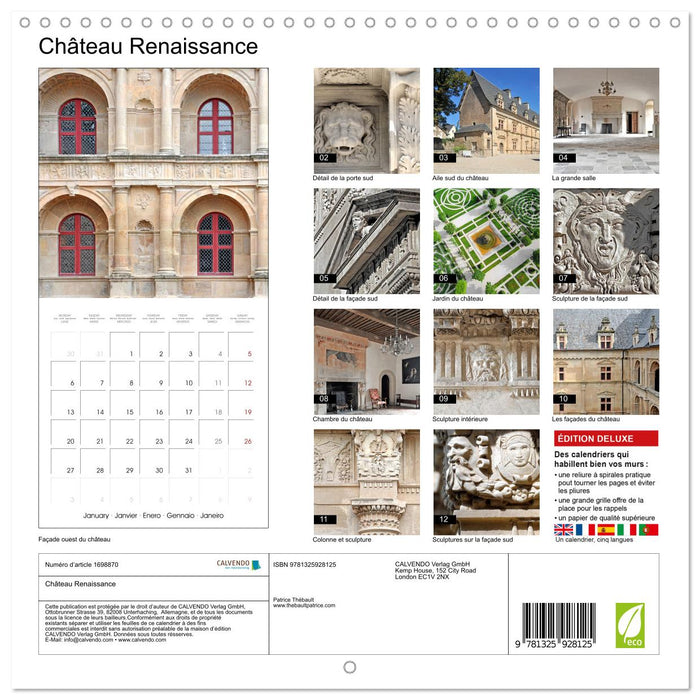 Château Renaissance (CALVENDO Calendrier mensuel 2025)