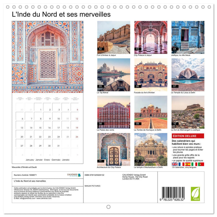 L'Inde du Nord et ses merveilles (CALVENDO Calendrier mensuel 2025)