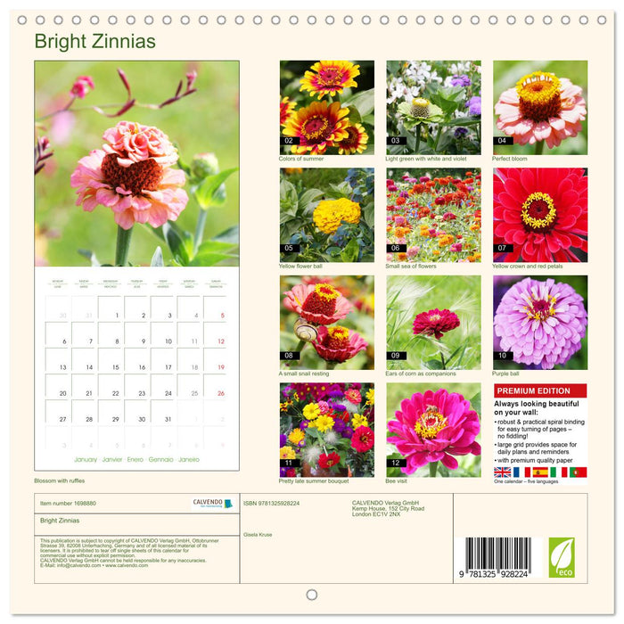 Bright Zinnias (CALVENDO Monthly Calendar 2025)