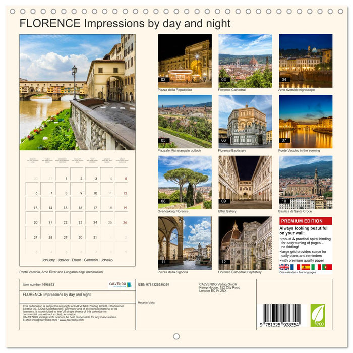 FLORENCE Impressions by day and night (CALVENDO Monthly Calendar 2025)