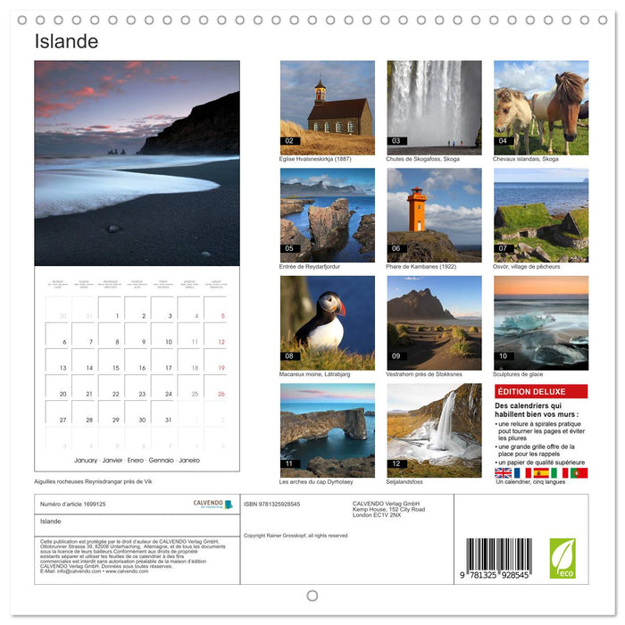 Islande (CALVENDO Calendrier mensuel 2025)