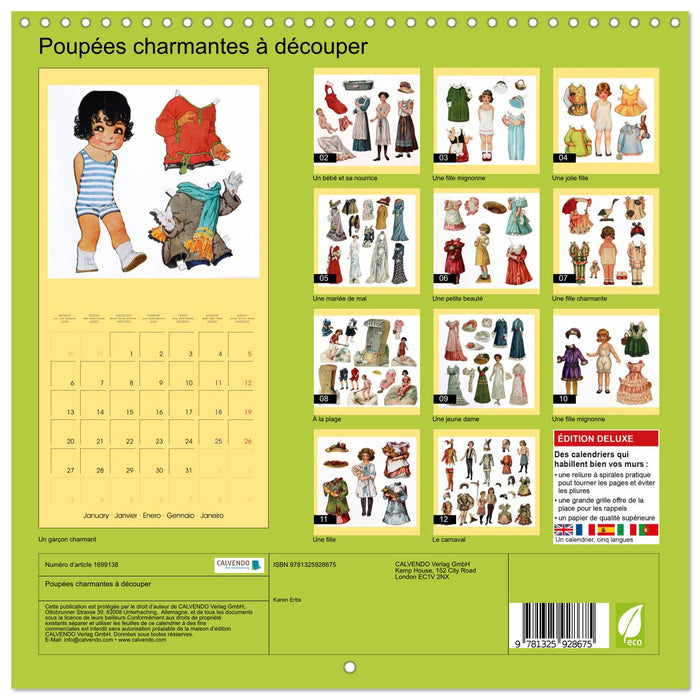 Poupées charmantes à découper (CALVENDO Calendrier mensuel 2025)