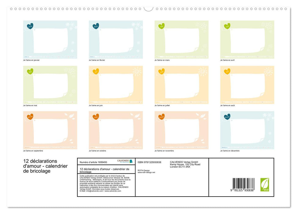 12 déclarations d'amour - calendrier de bricolage (CALVENDO Calendrier supérieur 2025)