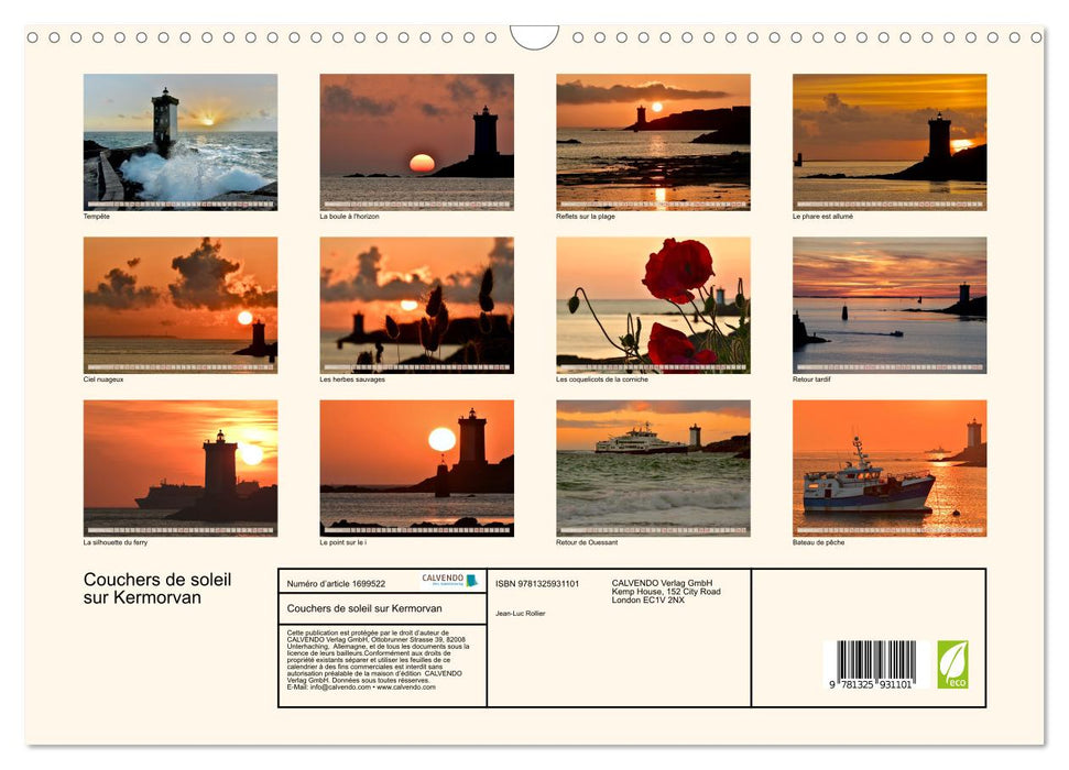 Couchers de soleil sur Kermorvan (CALVENDO Calendrier mensuel 2025)