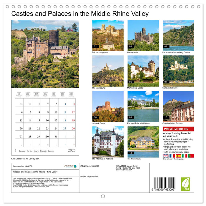 Castles and Palaces in the Middle Rhine Valley (CALVENDO Monthly Calendar 2025)