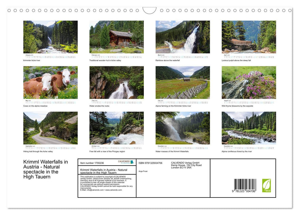 Krimml Waterfalls in Austria - Natural spectacle in the High Tauern (CALVENDO Monthly Calendar 2025)