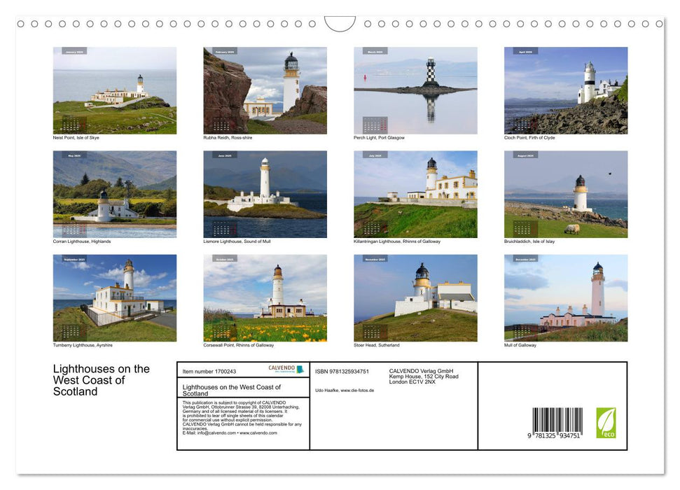 Lighthouses on the West Coast of Scotland (CALVENDO Monthly Calendar 2025)