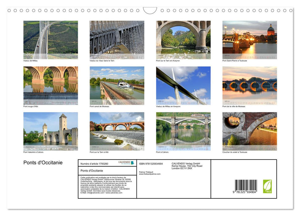 Ponts d'Occitanie (CALVENDO Calendrier mensuel 2025)