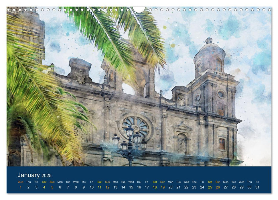 Las Palmas de Gran Canaria - Watercolour illustrations of the city (CALVENDO Monthly Calendar 2025)