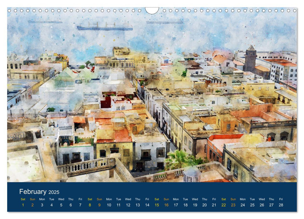 Las Palmas de Gran Canaria - Watercolour illustrations of the city (CALVENDO Monthly Calendar 2025)