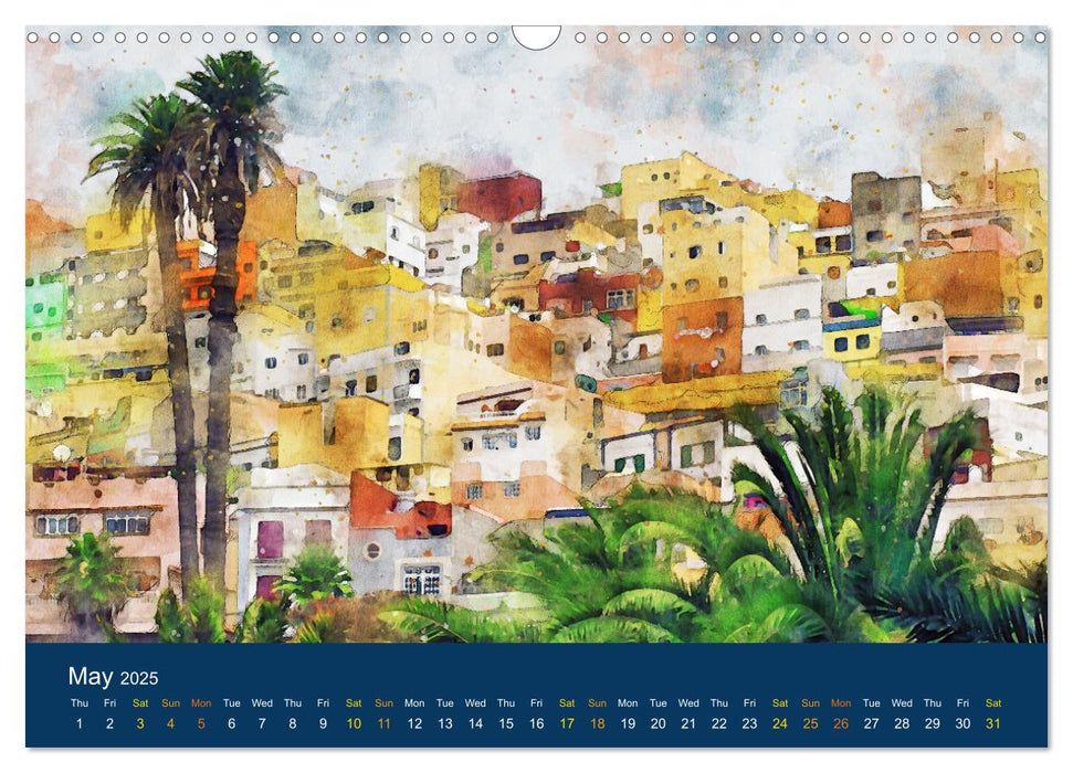 Las Palmas de Gran Canaria - Watercolour illustrations of the city (CALVENDO Monthly Calendar 2025)