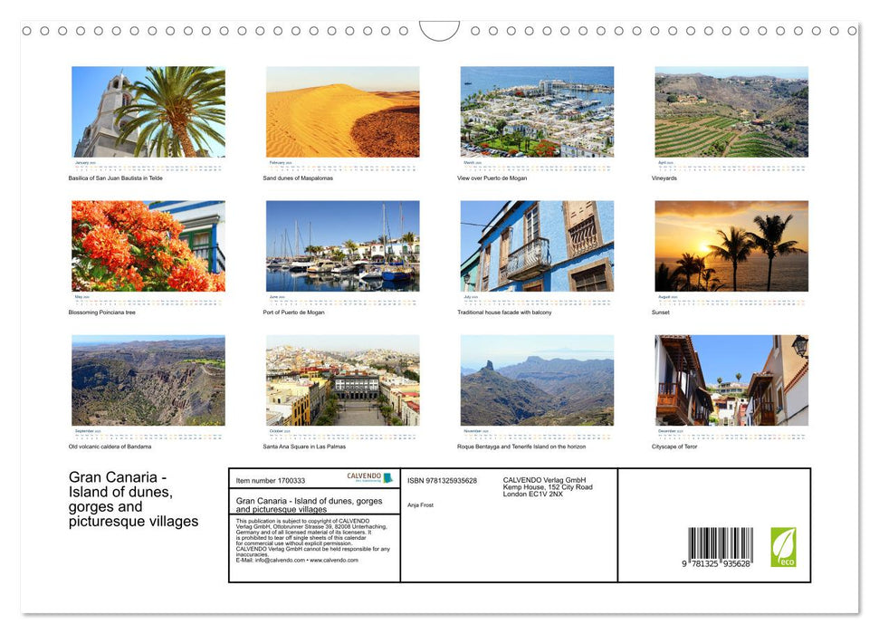 Gran Canaria - Island of dunes, gorges and picturesque villages (CALVENDO Monthly Calendar 2025)