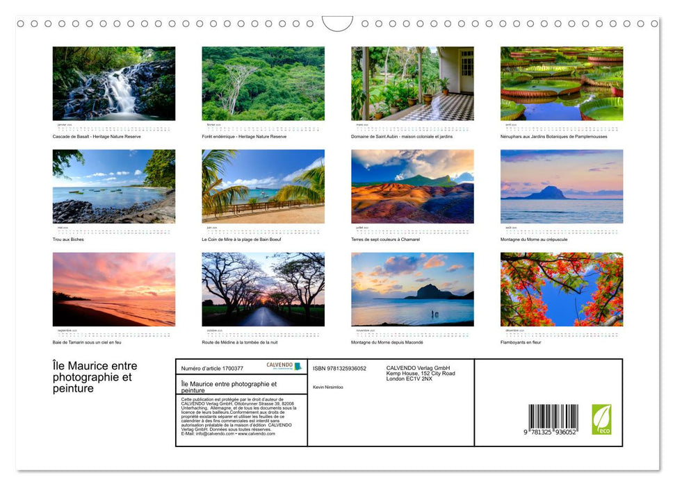 Île Maurice entre photographie et peinture (CALVENDO Calendrier mensuel 2025)