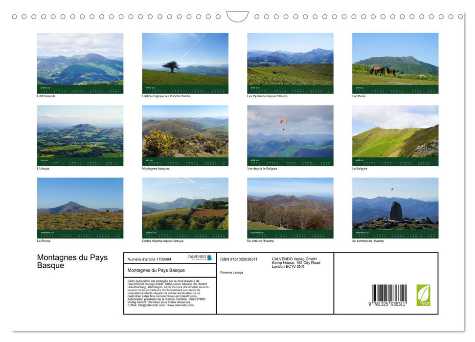 Montagnes du Pays Basque (CALVENDO Calendrier mensuel 2025)