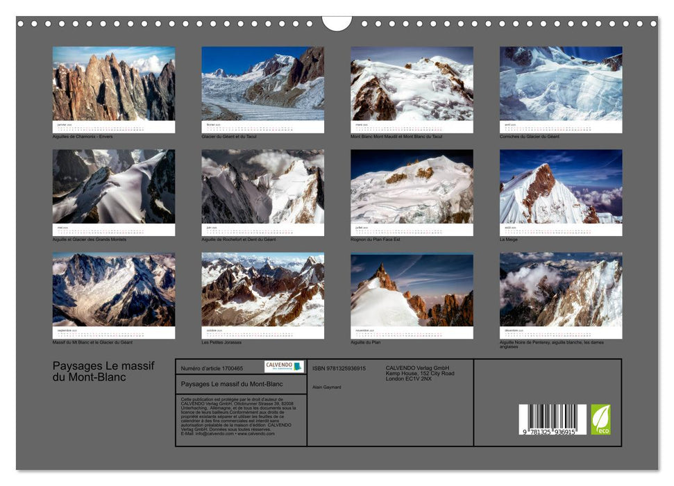 Paysages Le massif du Mont-Blanc (CALVENDO Calendrier mensuel 2025)