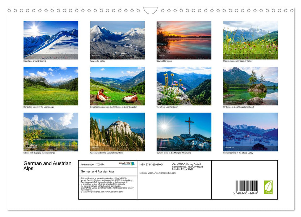 German and Austrian Alps (CALVENDO Monthly Calendar 2025)