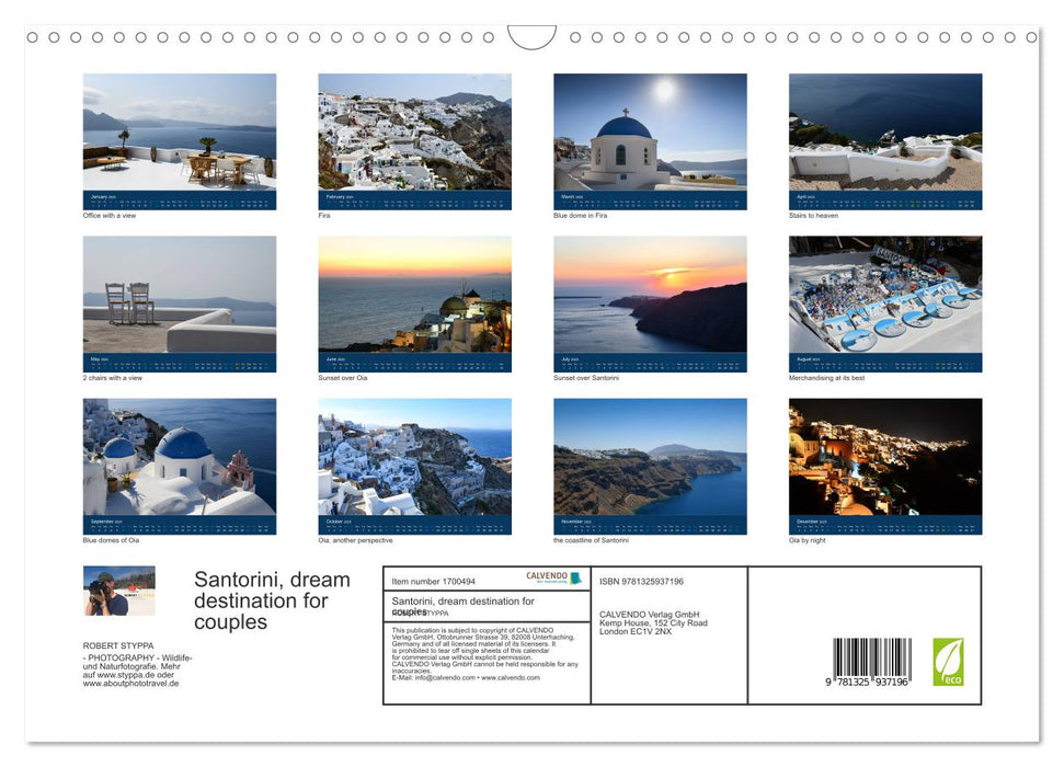 Santorini, dream destination for couples (CALVENDO Monthly Calendar 2025)