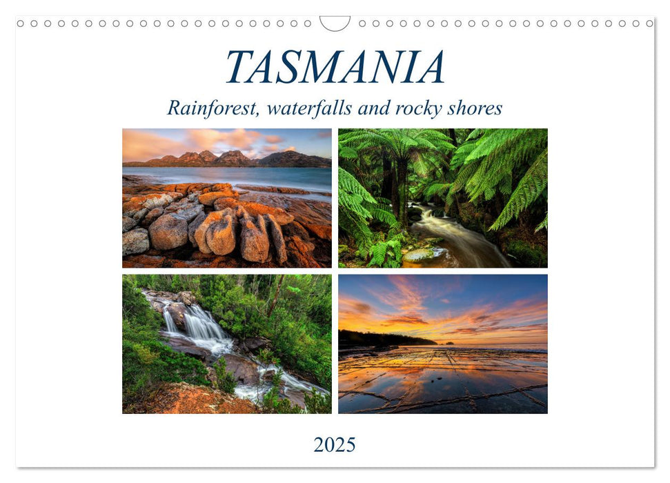 Tasmania Rainforest, waterfalls and rocky shores (CALVENDO Monthly Calendar 2025)