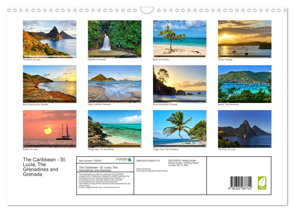 The Caribbean - St. Lucia, The Grenadines and Grenada (CALVENDO Monthly Calendar 2025)