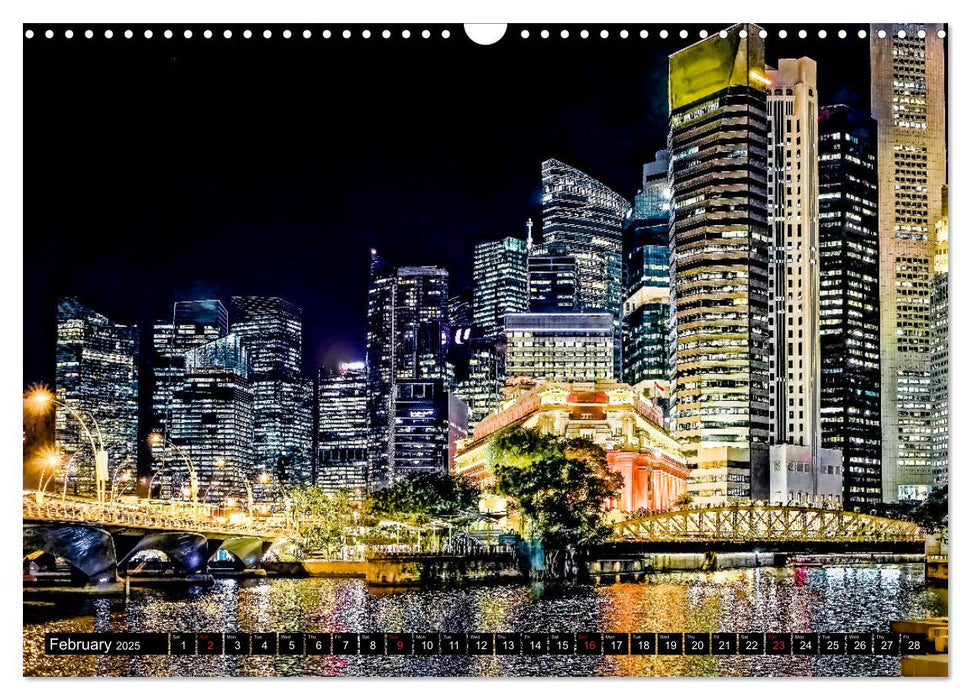 Singapore - Discover Central Area at night (CALVENDO Monthly Calendar 2025)