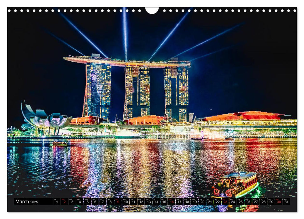 Singapore - Discover Central Area at night (CALVENDO Monthly Calendar 2025)