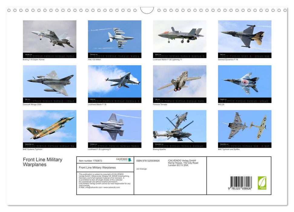 Front Line Military Warplanes (CALVENDO Monthly Calendar 2025)