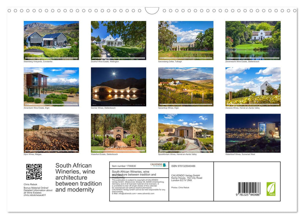 South African Wineries, wine architecture between tradition and modernity (CALVENDO Monthly Calendar 2025)