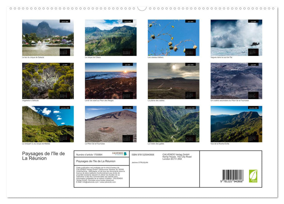 Paysages de l'île de La Réunion (CALVENDO Calendrier supérieur 2025)