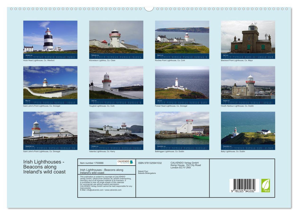 Irish Lighthouses - Beacons along Ireland's wild coast (CALVENDO Premium-Calendar 2025)