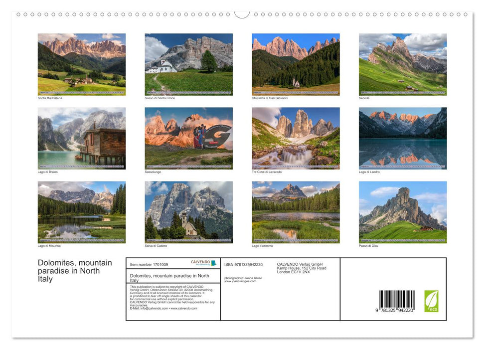 Dolomites, mountain paradise in North Italy (CALVENDO Premium-Calendar 2025)