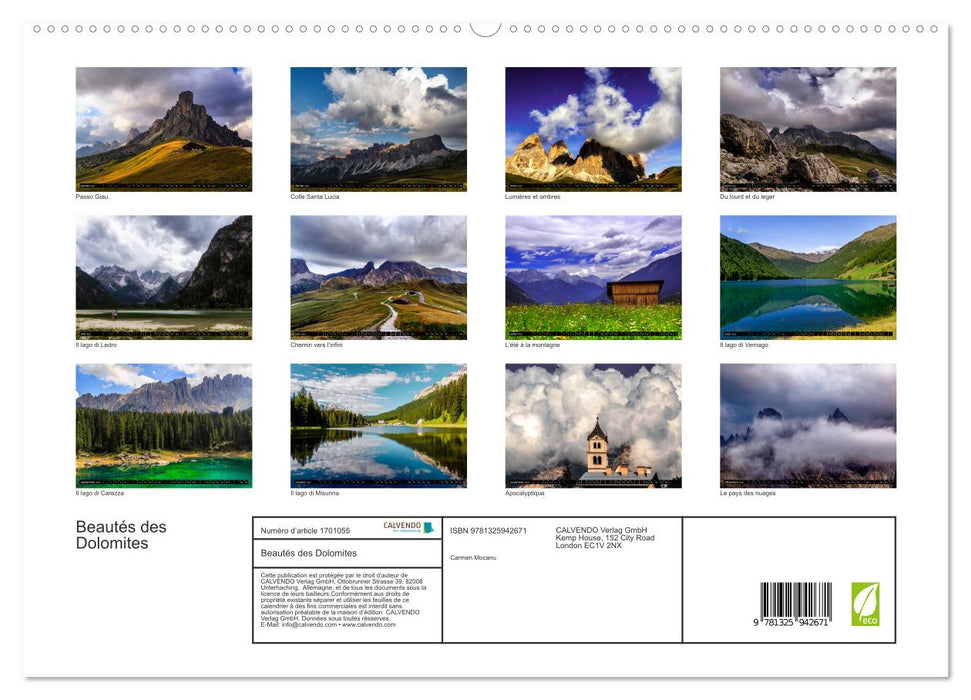 Beautés des Dolomites (CALVENDO Calendrier supérieur 2025)