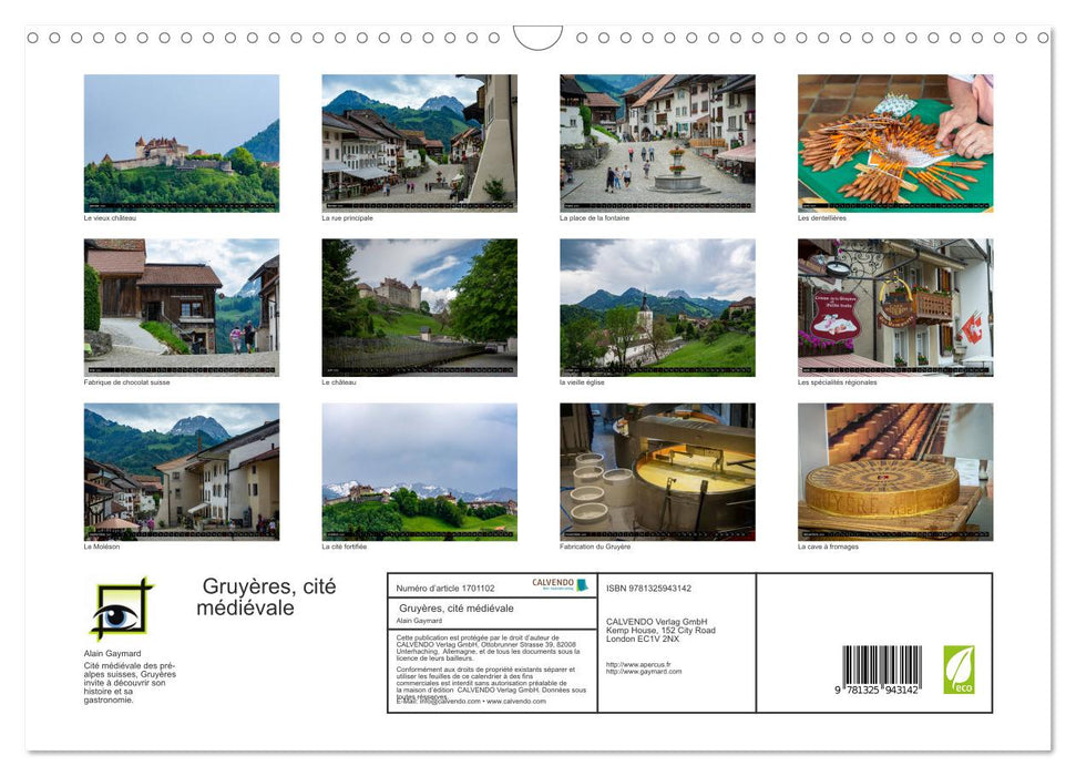 Gruyères, cité médiévale (CALVENDO Calendrier mensuel 2025)