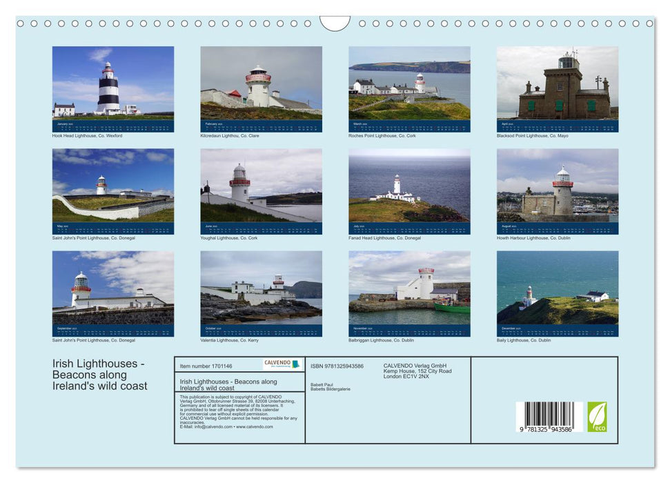 Irish Lighthouses - Beacons along Ireland's wild coast (CALVENDO Monthly Calendar 2025)