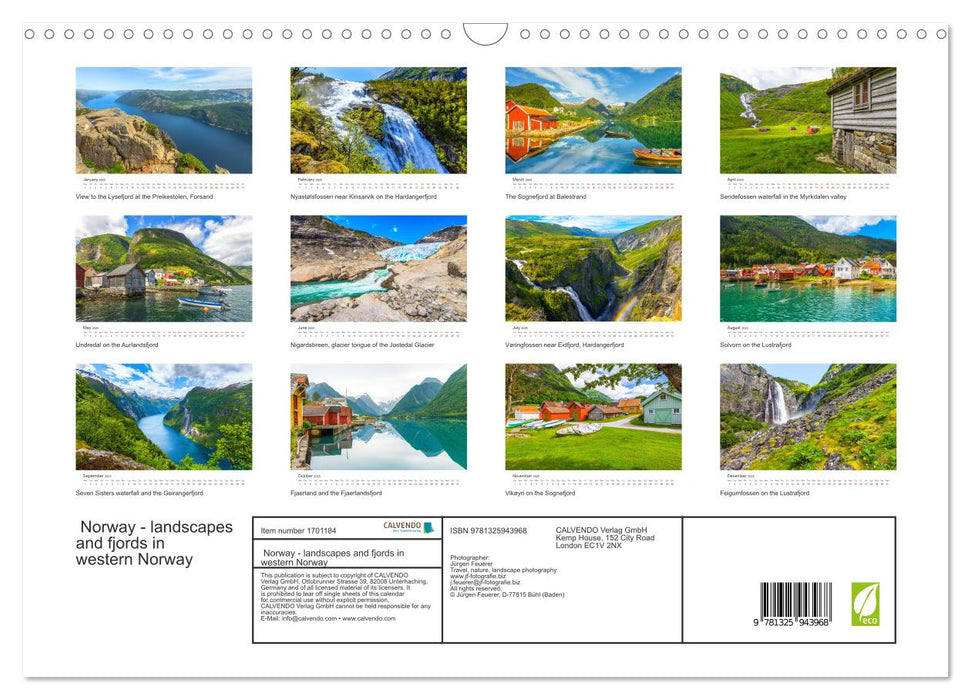 Norway - landscapes and fjords in western Norway (CALVENDO Monthly Calendar 2025)