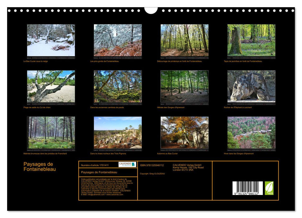 Paysages de Fontainebleau (CALVENDO Calendrier mensuel 2025)