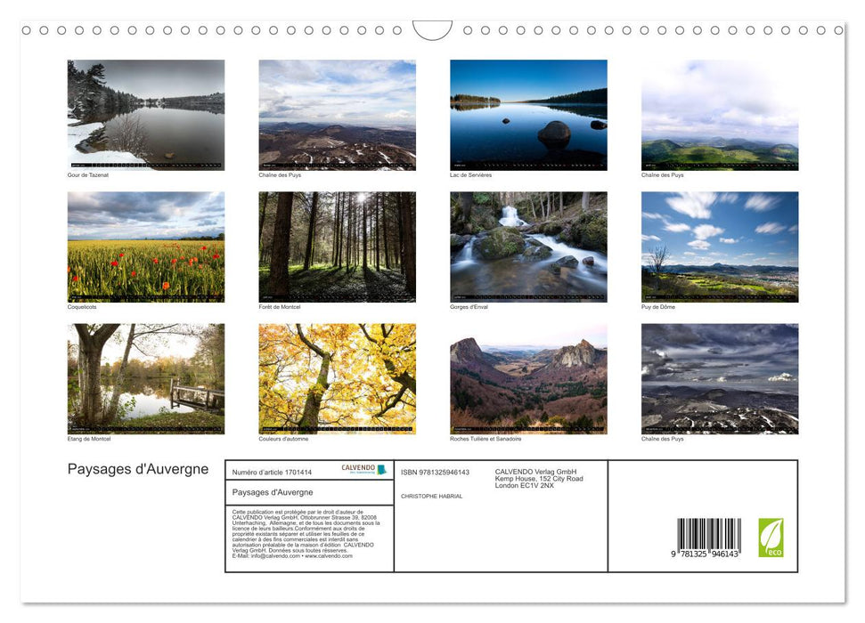 Paysages d'Auvergne (CALVENDO Calendrier mensuel 2025)