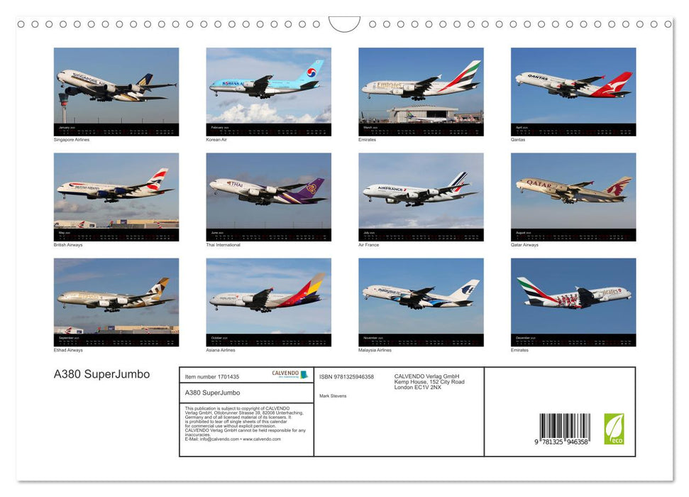 A380 SuperJumbo (CALVENDO Monthly Calendar 2025)