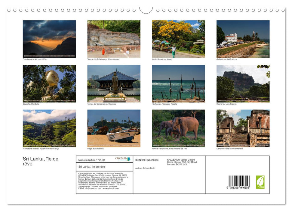 Sri Lanka, île de rêve (CALVENDO Calendrier mensuel 2025)