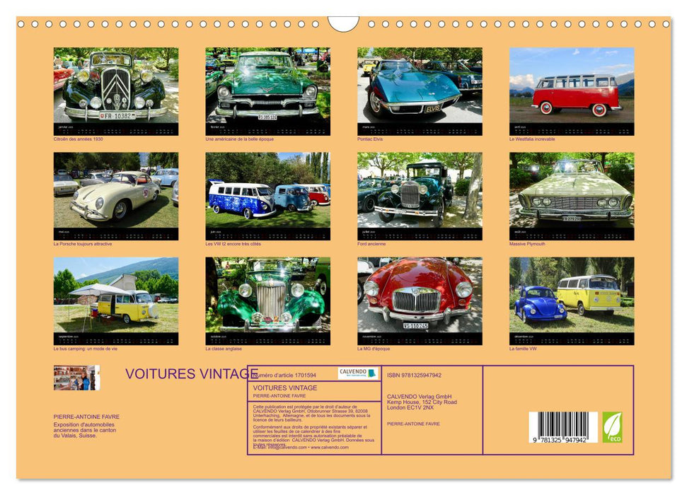 VOITURES VINTAGE (CALVENDO Calendrier mensuel 2025)