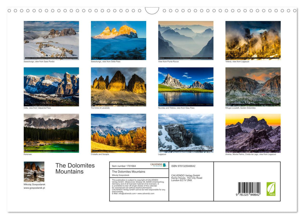 The Dolomites Mountains (CALVENDO Monthly Calendar 2025)