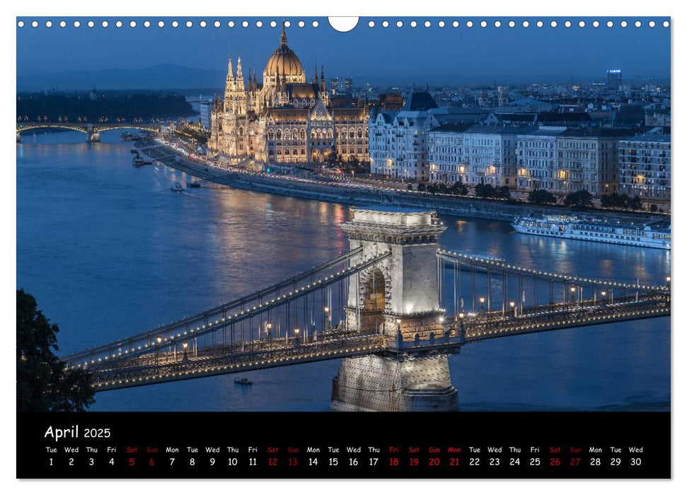 Danube River Nightlights (CALVENDO Monthly Calendar 2025)