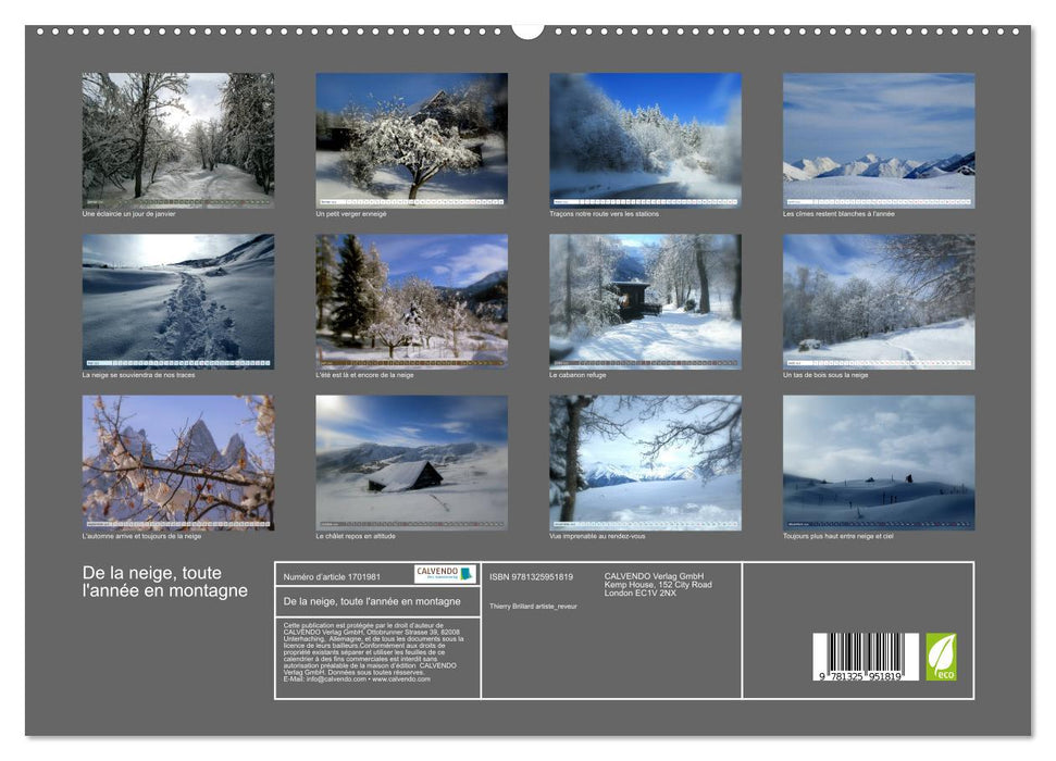 De la neige, toute l'année en montagne (CALVENDO Calendrier supérieur 2025)